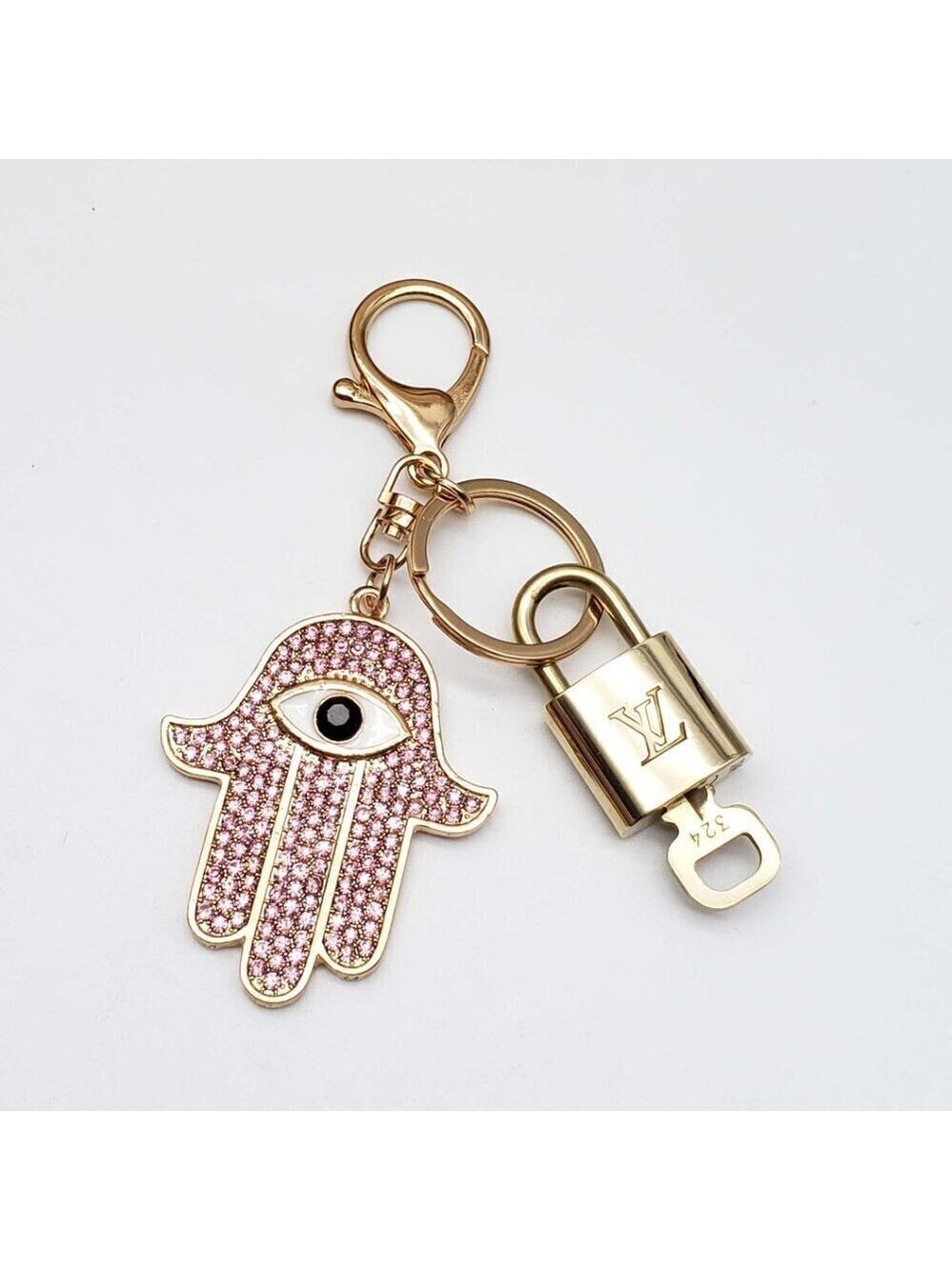 LV Gold Padlock 🔑 Authentic Louis Vuitton Charm + Unbranded Evil Eye Keychain